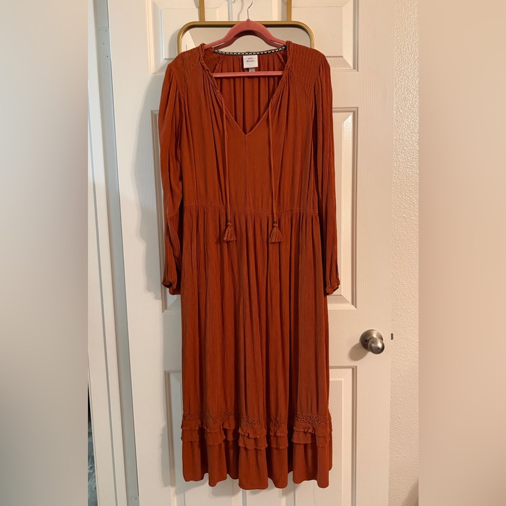 Knox Rose Rust Orange Long Sleeve V-Neck Maxi Dress